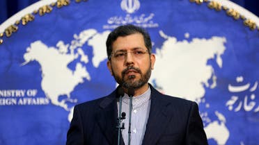 Iranian foreign ministry spokesman Saied Khatibzadeh speaks during a press conference in Tehran on February 22, 2021. (AFP)
