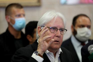 United Nations special envoy to Yemen, Martin Griffiths, speaks during a news conference at Sanaa Airport, in Sanaa, Yemen May 31, 2021. (Reuters)