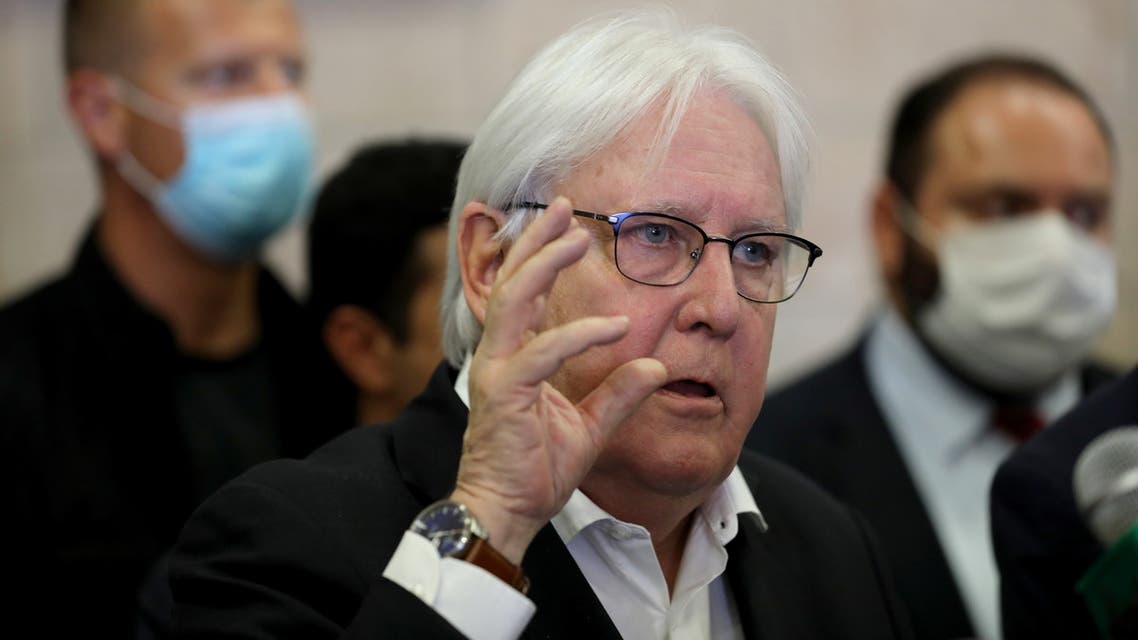 United Nations special envoy to Yemen, Martin Griffiths, speaks during a news conference at Sanaa Airport, in Sanaa, Yemen May 31, 2021. REUTERS/Khaled Abdullah