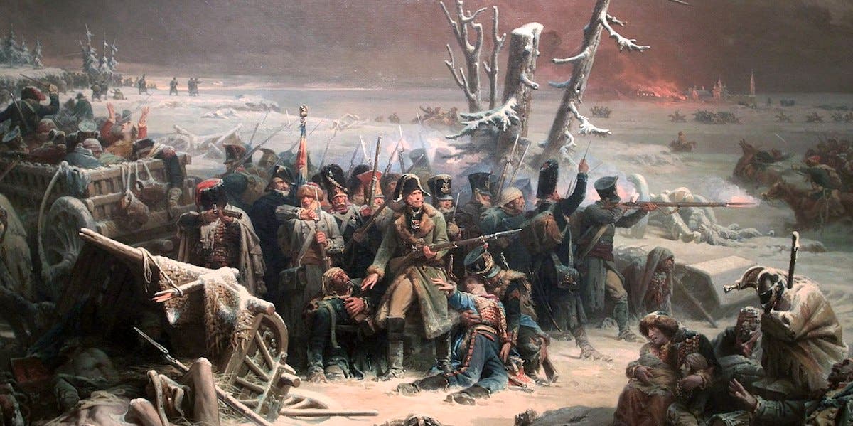 لوحة تجسد قوات نابليون أثناء فرارها من روسيا