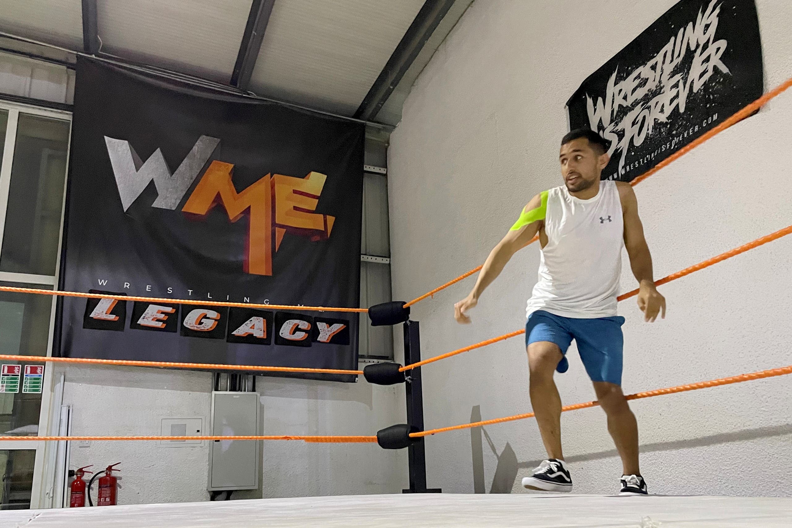 Mohamed Saif, also known as Shaheen, an Emirati wrestler, practices at a pro wrestling club in Dubai, United Arab Emirates, May 27, 2021. Picture taken May 27, 2021. (Reuters)