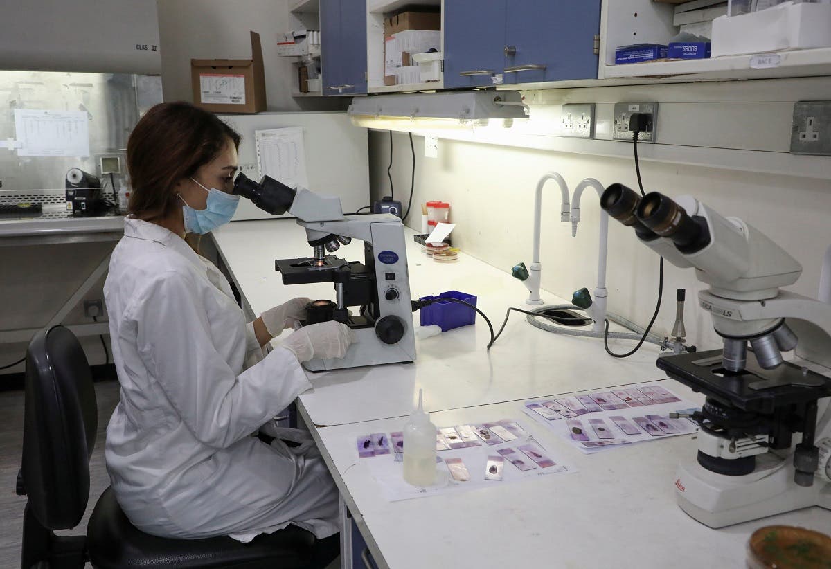 A medical staff works inside a lab at a hospital in Beirut, Lebanon May 31, 2021. (Reuters/Mohamed Azakir)