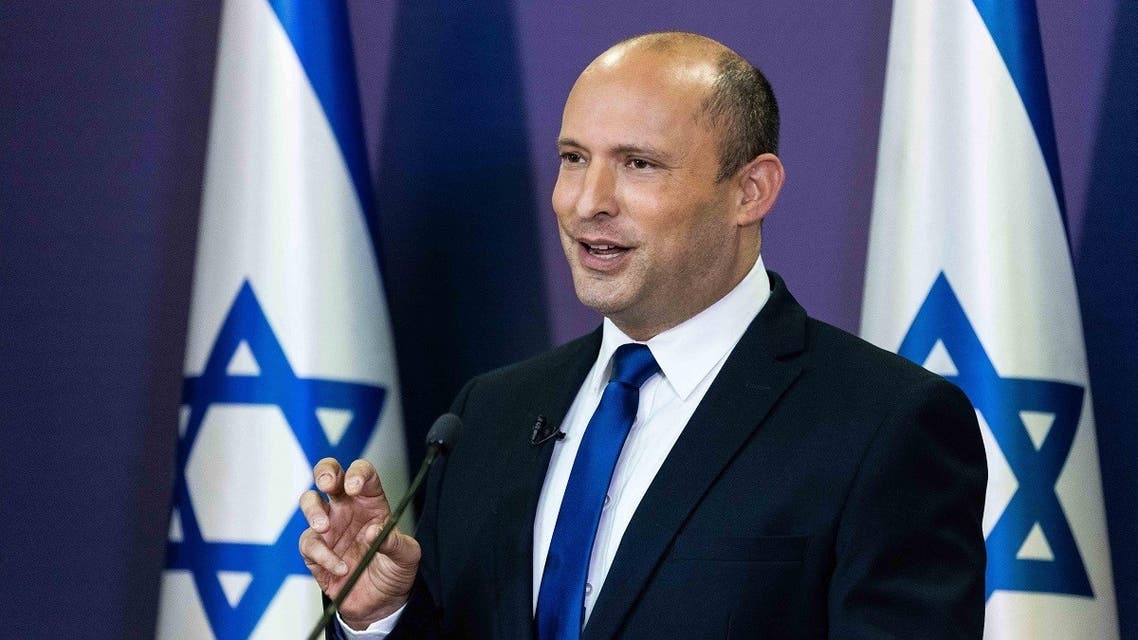 Leader of the Israeli Yemina party, Naftali Bennett, delivers a political statement at the Knesset, the Israeli Parliament, in Jerusalem, on May 30, 2021. (AFP)
