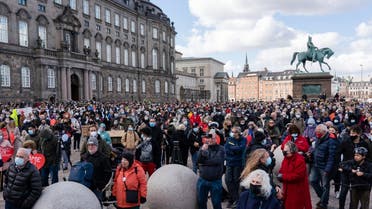 People attend a demonstration against the tightening of Denmarkâ€™s migration policy and the deportation orders in Copenhagen, Denmark, on April 21, 2021. (AP)