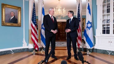 US Secretary of State Antony Blinken (R) meets with Israel’s Defense Minister Benny Gantz, on June 3, 2021, at the State Department in Washington, DC. (AFP)