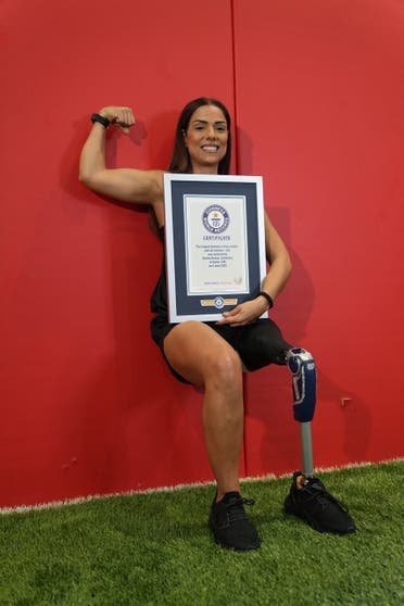Darine Barbar, an amputee athlete from Lebanon, has just made history by breaking a Guinness World Record title 28 years after losing her leg as a teenager to bone cancer. (Supplied)