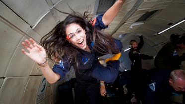 In this undated handout photo provided by Virgin Galactic to AFP on June 3, 2021, researcher for the International Institute for Astronautical Sciences (IIAS), Kellie Gerardi, experiances weightlessness on a Zero Gravity plane. The space tourism company Virgin Galactic announced that 32-year-old researcher, Kellie Gerardi, who also has a large TikTok following, would be sent into space to conduct experiments for a few minutes in weightlessness.