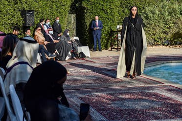 A model walks during the presentation of the Khaleeki Chic (Stay stylish) collection by Saudi and Belgian designers Safia Hussein and Christophe Beaufays, at the Belgian residence in Saudi Arabia's capital Riyadh's diplomatic quarter, on January 23, 2021. (File photo: AFP)
