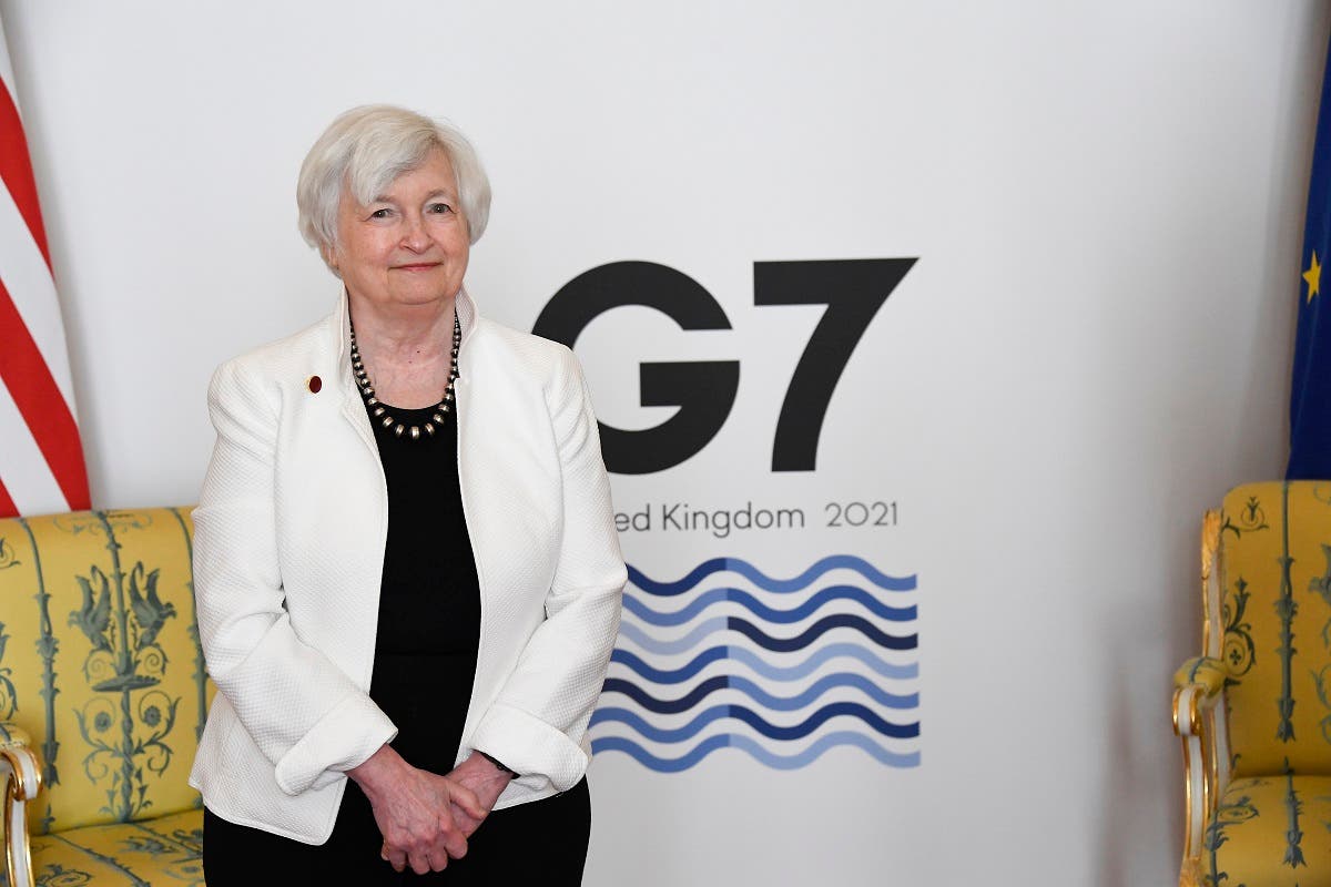 US Treasury Secretary Janet Yellen at the G7 nations meeting at Lancaster House in London, June 5, 2021, ahead of the G7 leaders’ summit. (AP/Alberto Pezzali, Pool)