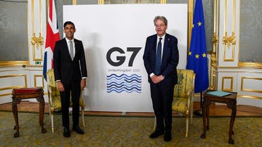 Britain’s Chancellor of the Exchequer Rishi Sunak, left, and EU’s Economy Commissioner Paolo Gentiloni pose for photos as finance ministers from across the G7 nations meet at Lancaster House in London, June 5, 2021, ahead of the G7 leaders’ summit. (AP/Alberto Pezzali, Pool)