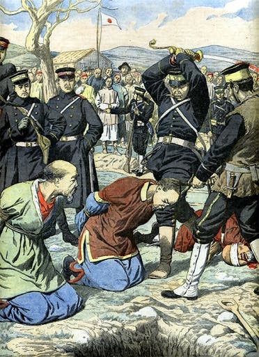 رسم تخيلي لعملية إعدام عدد من الصينيين على يد القوات اليابانية خلال الحرب الصينية اليابانية الأولى