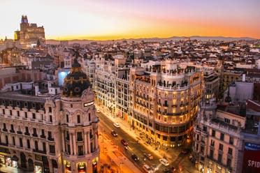 Sunset view of Gran Via in Madrid. (Unsplash, Florian Wehde)