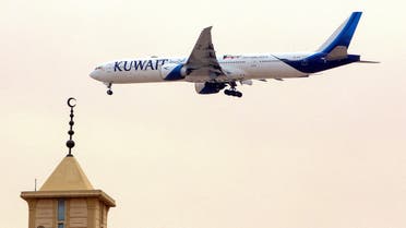 A Kuwait Airways Boeing B777 aircraft prepares to land at Kuwait International Airport in Kuwait City on March 13, 2019. (AFP)