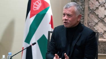Jordan's King Abdullah II speaks during a meeting with Secretary of State Antony Blinken at Bayt Al Urdon, in Amman, Jordan May 26, 2021. Alex Brandon/Pool via REUTERS