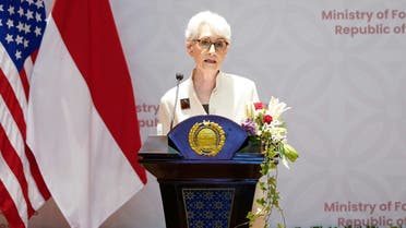 US Deputy Secretary of State Wendy Sherman speaks during a press briefing with Indonesian Deputy Foreign Minister Mahendra Siregar following their meeting in Jakarta, Indonesia, May 31, 2021. (Reuters)