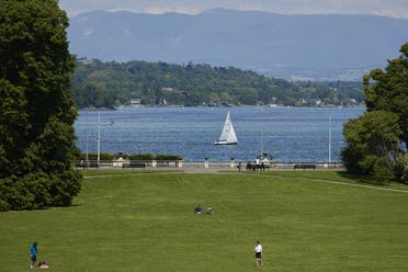 A boat is pictured on Lake Leman from the Villa La Grange, ahead of the June 16 summit between US President Joe Biden and Russian President Vladimir Putin in Geneva, Switzerland, on June 4, 2021. (Reuters)