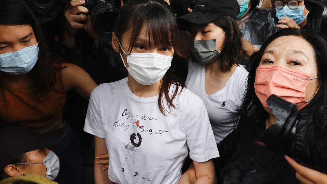 Pro-democracy activist Agnes Chow releases from prison after serving nearly seven months for her role in an unauthorised assembly during the city's 2019 anti-government protests, in Hong Kong, China June 12, 2021. (Reuters)
