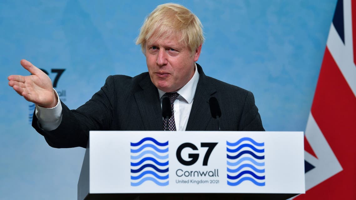 Britain's Prime Minister Boris Johnson speaks during a news conference at the end of the G7 summit in Carbis Bay, Cornwall, Britain, June 13, 2021. (Reuters)