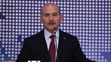 Turkey's Interior Minister Suleyman Soylu speech during a meeting to discuss cooperation on migration management in Ankara, Turkey, October 3, 2019.