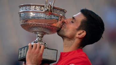 Novak Djokovic (SRB) kisses the trophy after winning the men's final against Stefanos Tsitsipas (GRE) on day 15 of the French Open at Stade Roland Garros. (Susan Mullane-USA TODAY Sports)