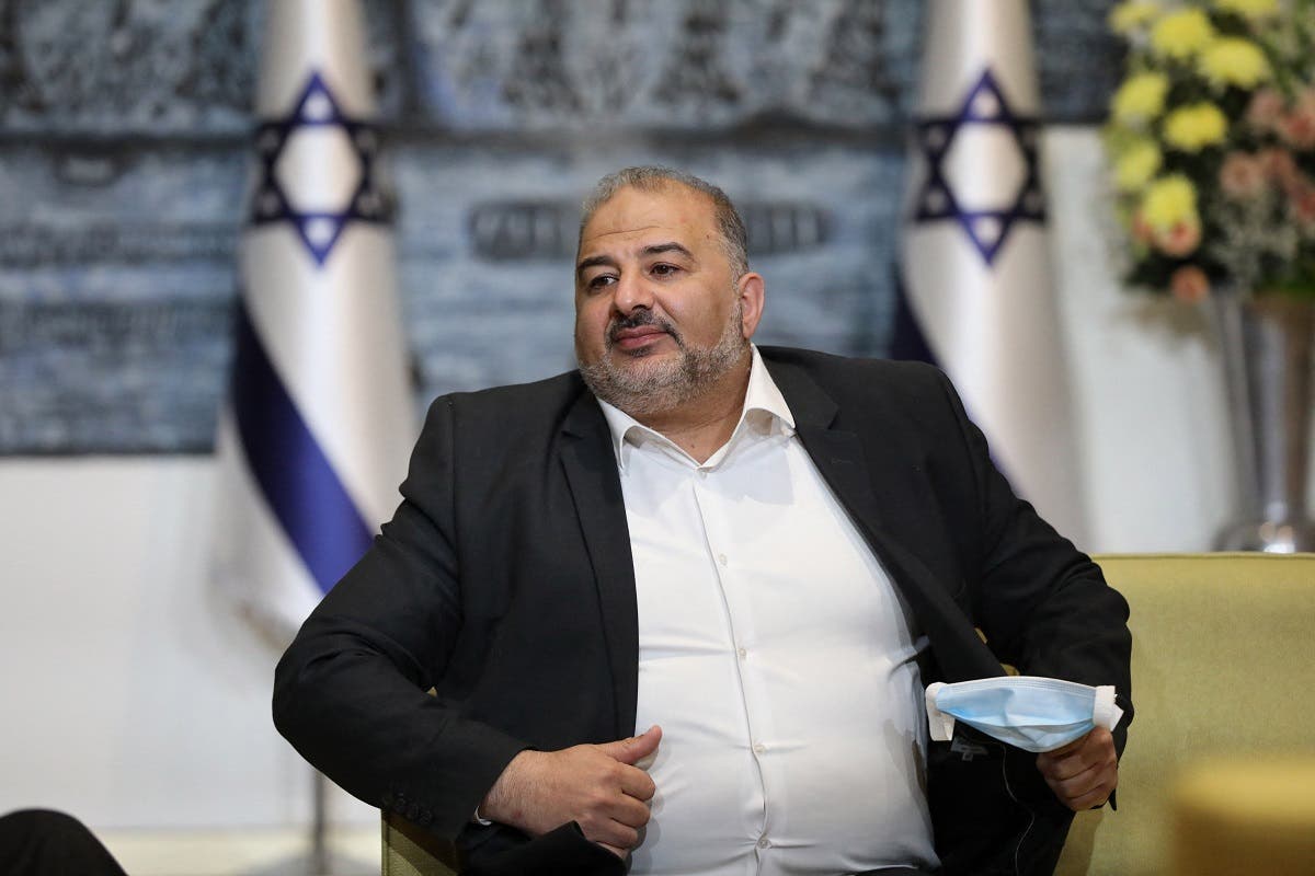 Israeli Arab politician, leader of the United Arab list, Mansour Abbas attends consultations with Israeli President Reuven Rivlin (unseen) on who might form the next coalition government, at the President's residence in Jerusalem, on April 5, 2021. (Abir Sultan/Pool/AFP)