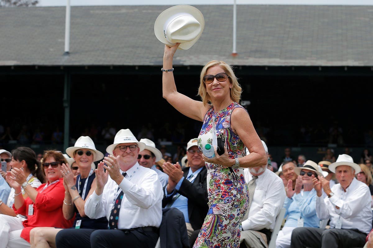 Hall of Fame player Chris Evert is introduced during induction ceremonies at the International Tennis Hall of Fame in Newport, Rhode Island, US, July 22, 2017. (Reuters)