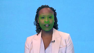 A green wireframe model covers an actor's lower face during the creation of a synthetic facial reanimation video, known alternatively as a deepfake, in London, Britain February 12, 2019. Picture taken February 12, 2019. (Reuters)