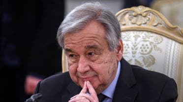 United Nations Secretary-General Antonio Guterres attends a meeting with Russian Foreign Minister in Moscow on May 12, 2021.