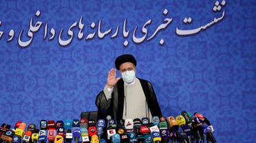 Iran's President-elect Ebrahim Raisi gestures at a news conference in Tehran, Iran June 21, 2021. (Reuters)