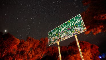 In this July 22, 2019 file photo, a sign advertises state route 375 as the Extraterrestrial Highway, in Crystal Springs, Nevada, on the way to Nevada Test and Training Range near Area 51. (AP)