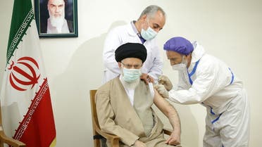 Iran's Supreme Leader Ali Khamenei receives his first dose of the COVIran Barakat vaccine, developed by a state-affiliated conglomerate, in Tehran, Iran June 25, 2021. (Reuters)