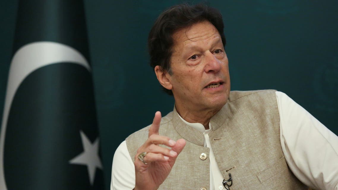 Pakistan's Prime Minister Imran Khan speaks during an interview with Reuters in Islamabad, Pakistan June 4, 2021. (Reuters)