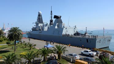The British Royal Navy destroyer HMS Defender arrives in the Black Sea port of Batumi on June 26, 2021. (AFP)