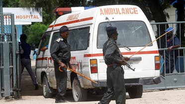 An ambulance carrying wounded from a suicide bombing attack at a military base arrives at the Madina Hospital in Mogadishu, Somalia June 15, 2021. (Reuters/Feisal Omar)