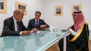 US Secretary of State Antony Blinken held an impromptu three-way meeting on the Lebanon troubles with his Saudi and French counterparts on the sidelines of talks of the Group of 20 major economies in Matera, Italy. (Twitter: @SecBlinken)