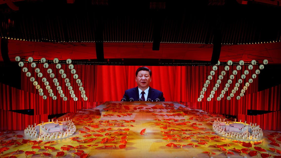 A screen shows Chinese President Xi Jinping during a show commemorating the 100th anniversary of the founding of the Communist Party of China at the National Stadium in Beijing, China June 28, 2021. (Reuters)