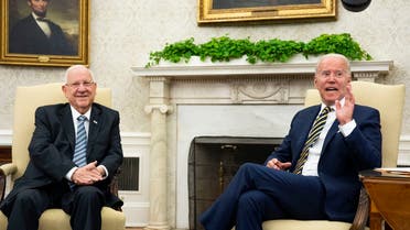 US President Joe Biden meets with Israeli President Reuven Rivlin in the Oval Office June 28, 2021 in Washington. (AFP)