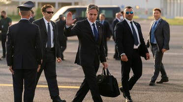 US Secretary of State Antony Blinken waves to members of the media as he boards his plane at Ciampino Airport in Rome, Italy June 28, 2021. (Reuters)