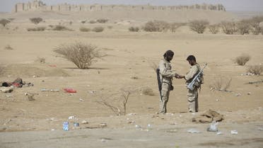 Army soldiers stand on the side of a road in the historical town of Baraqish in Yemen's al-Jawf province after it was taken over by pro-government forces from Houthi fighters April 6, 2016. REUTERS/Ali Owidha