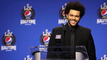 Recording artist The Weeknd speaks at the halftime show press conference ahead of the Super Bowl 55 football game, Thursday, Feb. 4, 2021, in Tampa, Fla. (Reuters)