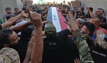 من تشييع أحد عناصر الحشد الشعبي الذي قضى في الغارات الأميركية الأخيرة في محافظة نينوى