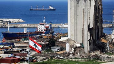 A picture shows a view of the damaged grain silos at the port of the Lebanese capital Beirut, on April 9, 2021. (Joseph Eid/AFP)