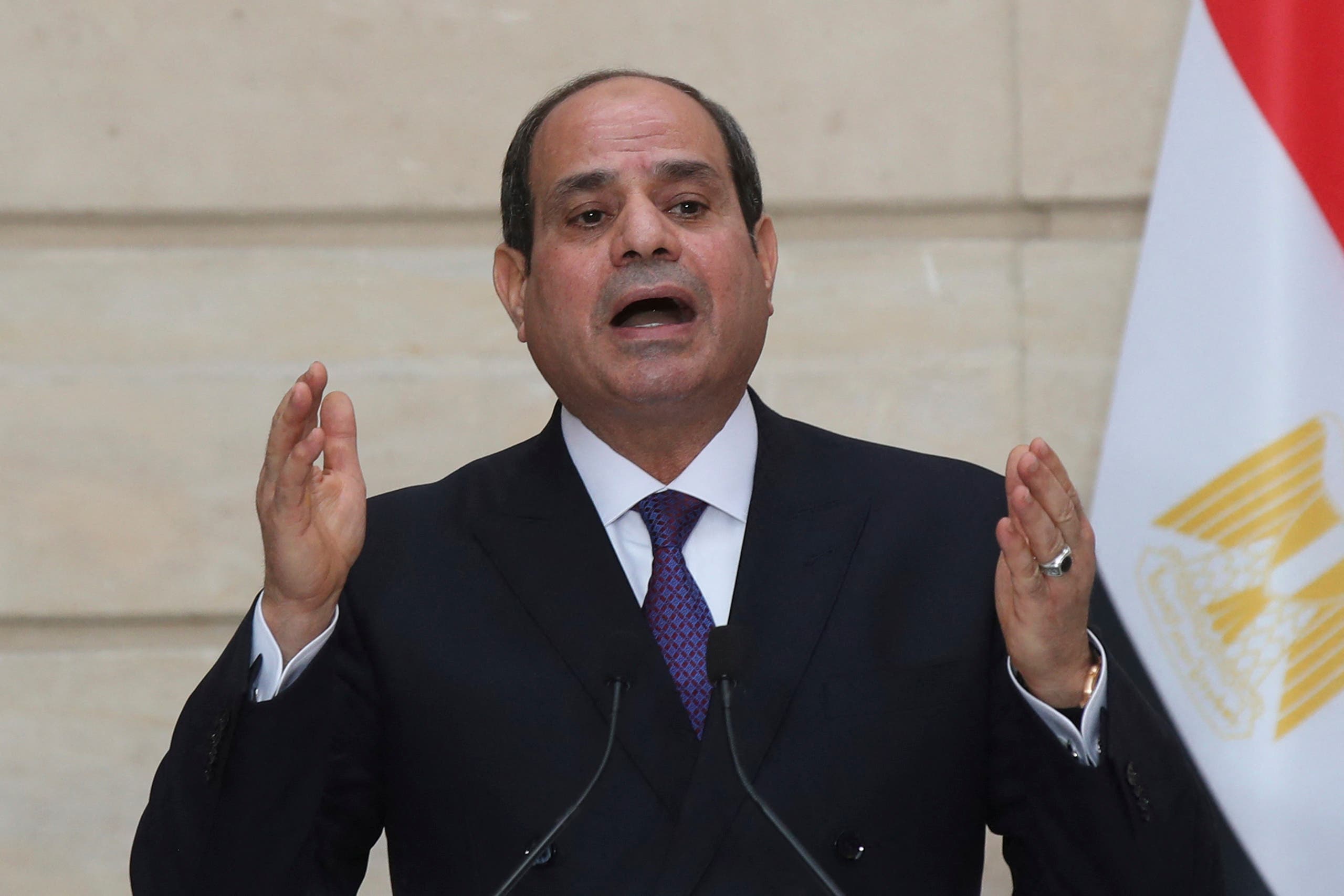 Egyptian President Abdel Fattah al-Sisi speaks during a press conference with French President following their meeting at the Elysee presidential Palace on December 7, 2020 in Paris, as part of al-Sisi's three-day controversial state visit to France, with activists warning Paris not to turn a blind eye to Cairo's rights record with a red carpet welcome. (Stock photo)