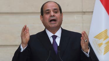 Egyptian President Abdel Fattah al-Sisi speaks during a press conference with French President following their meeting at the Elysee presidential Palace on December 7, 2020 in Paris, as part of al-Sisi's three-day controversial state visit to France, with activists warning Paris not to turn a blind eye to Cairo's rights record with a red carpet welcome.