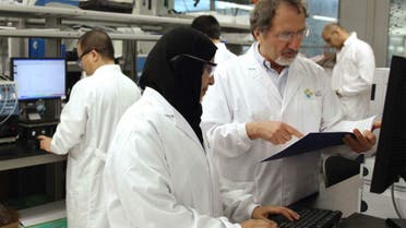Saudi Arabian students work in a laboratory at the King Abdullah University of Science and Technology. (Credit: KAUST)