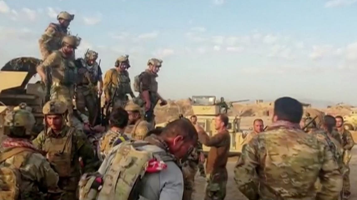 Afghan commando forces gather together in Kunduz, Afghanistan on July 7, 2021, in this still image taken from a video. (Reuters)