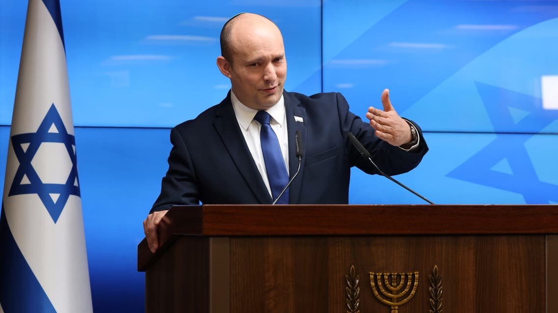 Israeli Prime Minister Naftali Bennett speaks during a news conference on economy in Jerusalem, July 6, 2021. Menahem Kahana/Pool via REUTERS