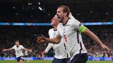  England's Harry Kane celebrates scoring their second goal with Phil Foden. (Reuters)