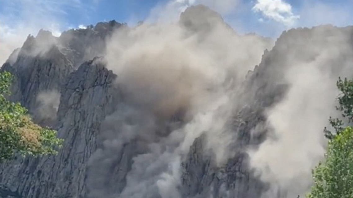 Dust rising from side of cliff after an earthquake in Coleville, California, U.S. July 8, 2021 in this still image from a social media video. (Reuters)