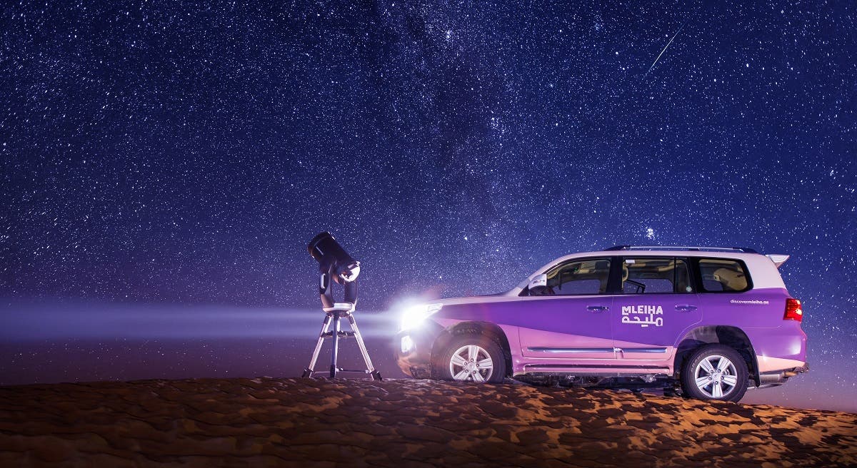 The “Mobile Stargazing Experience’ from Mleiha includes the HD telescope and assistance of an expert guide, to the location that the guests choose. (Courtesy: Shurooq)